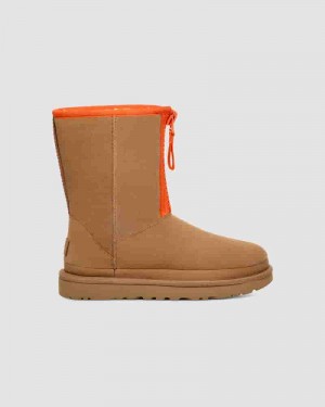 UGG Classic Short Zipper Tape Logo Ženske Cizme Smeđe | HRV8714R