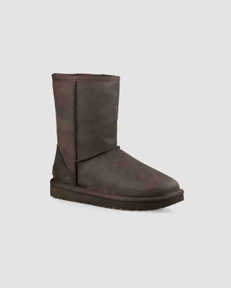 UGG Classic Short Leather Ženske Cizme Čokoladne | HRB8713E