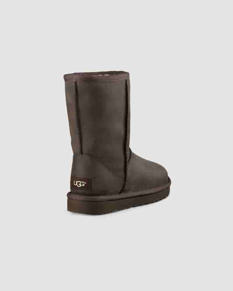 UGG Classic Short Leather Ženske Cizme Čokoladne | HRB8713E